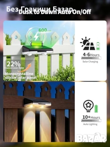 Нови 12 броя Соларни LED лампи за стълби ограда двор 3000K-6000K осветление, снимка 7 - Соларни лампи - 53815817