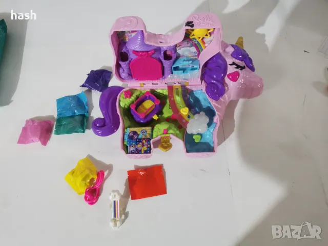Polly Pocket Micro, парти комплект еднорог, играчка розов еднорог с лилава коса, 25 играчки изненади, снимка 5 - Други - 48433964