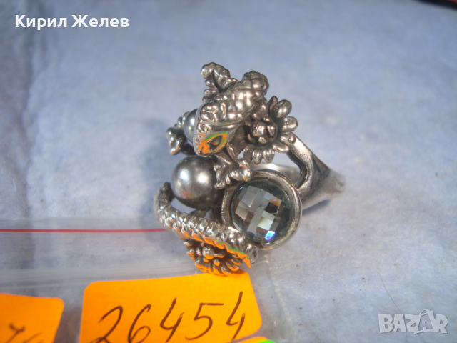 НЕО-ГОТИЧЕСКИ ФИГУРАЛЕН ЗМИЕВИДЕН КРИСТАЛЕН ПЕРЛЕН ПОСРЕБРЕН ПРЪСТЕН 26454, снимка 6 - Пръстени - 36421748
