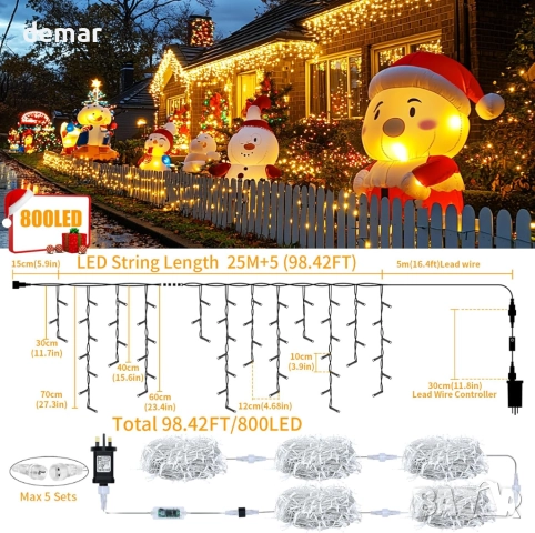 Коледни светлини тип „ледуни“, 25M+5M 800 LED, 8 режима, снимка 2 - Декорация за дома - 52520688