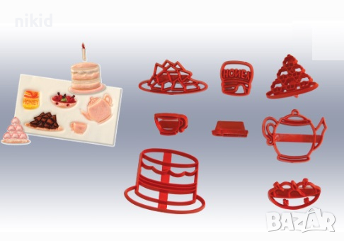сет торта чаша чайник пластмасови резци резец форма форми украса фондан торта печати, снимка 2 - Форми - 44572488