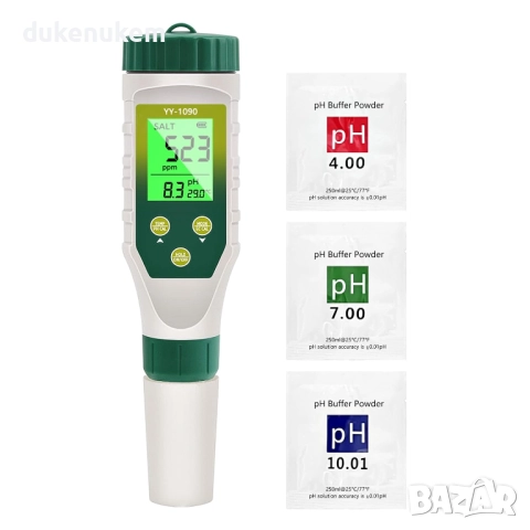 5-в-1 pH метър, pH, EC, TDS, соленост и температура