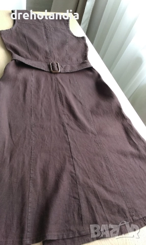 Кафява ленена рокля - М, снимка 2 - Рокли - 51496625