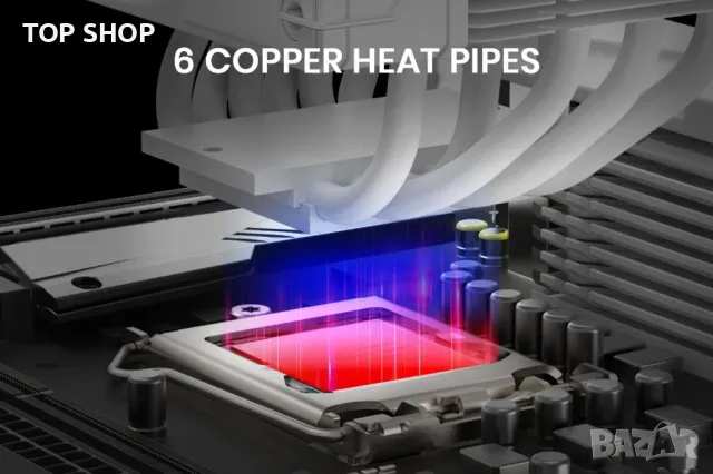 ID-COOLING FROZN A610 ARGB WHITE Въздушен охладител за процесор 6 топлинни тръби, 120 мм FDB вентила, снимка 7 - Захранвания и кутии - 49731137