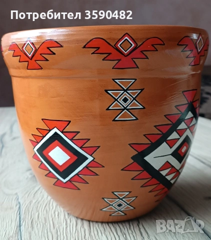 Ръчно изрисувана керамична саксия с шевици , снимка 3 - Декорация за дома - 53812545