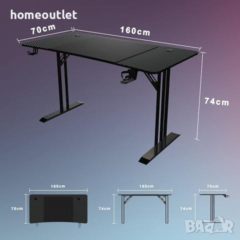 Геймърско бюро, HLONONE 33DESK16, 160 x 70 см, снимка 3 - Бюра - 44758813