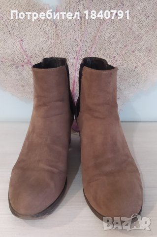 Бежови боти – цвят капучино, велур, № 41, снимка 4 - Дамски боти - 40643038