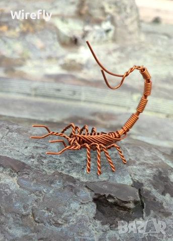 Скорпион от тел медна пластика ръчна изработка фигурка, снимка 6 - Декорация за дома - 51409104
