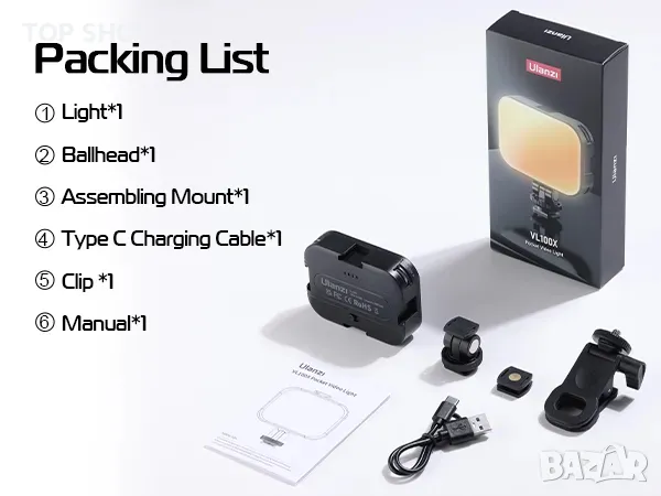 Ulanzi VL100X Двуцветна LED светлина за фото/видео/димиране 2500-6500К/2000mAh батерия, снимка 10 - Светкавици, студийно осветление - 49308573