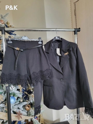 Комплект сако и панталонки с дантела, снимка 4 - Комплекти - 52720328