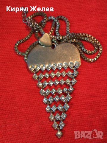 ЕФЕКТЕН СРЕБРИСТ КРИСТАЛНО ИНКРУСТИРАН МОДЕН АРТ МЕДАЛЬОН КОЛИЕ ОГЪРЛИЦА 27934
