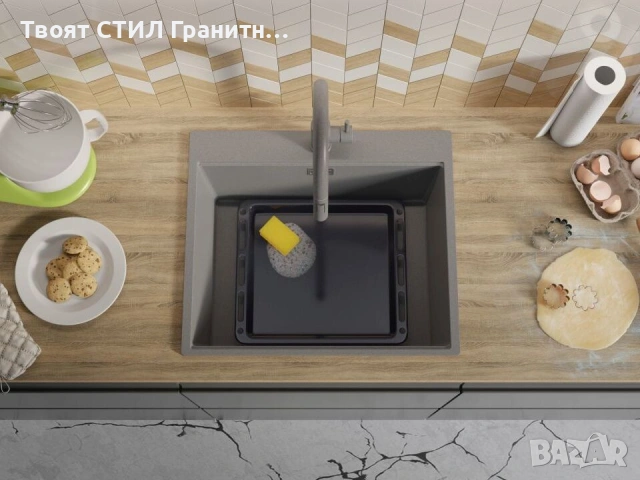 Кухненска Мивка от гранит  Осло XL 500 x 580 mm - Сив, снимка 4 - Други - 37573368