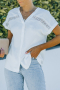 Дамска бяла риза с къс ръкав, принт на точки и бродерия, снимка 1 - Ризи - 44597550