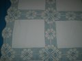 Винтидж покривка лен с плетени на една кука мотиви ръчно изработена, снимка 8