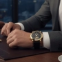 Елегантен мъжки комплект – часовник с черна каишка и гривна с метален щит, снимка 3