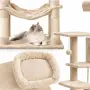 Голяма драскалка за котки 143 см с 6 нива, къщичка, хамак и легло, бежова, снимка 3