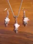 Прекрасен Бохо комплект бижута обеци и колие с рядки бели естествени Корали и орнаменти цвят сребро , снимка 1