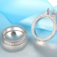 Комплект от 2 сребърни пръстена със сапфир, снимка 3 - Пръстени - 41637431