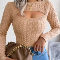Дамски пуловер с изрязан дълъг ръкав с кръгло деколте, 3цвята - 023, снимка 4 - Блузи с дълъг ръкав и пуловери - 39894802