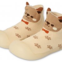 Полски бебешки обувки чорапки, Бежови с мече, снимка 2 - Бебешки обувки - 38765814
