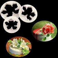 сет 3 бр Китайска роза пластмасови резци резец форма за тесто бисквитки фондан украса декорация, снимка 1 - Форми - 18787313