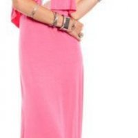 Дълга розова рокля с къдрички над бюста и на гърба, снимка 1 - Рокли - 40004590