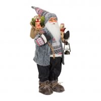 Коледна реалистична фигура Дядо Коледа, Сиво палто и фенер, 60см , снимка 2 - Декорация за дома - 34755575