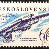 Чехословакия, 1960 г. - самостоятелна марка с печат, самолет, 3*11, снимка 1 - Филателия - 40980233