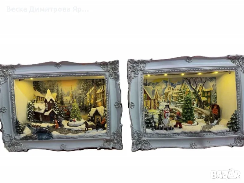 Светеща Коледна декорация на зимен пейзаж с ретро дизайн на рамка, снимка 1