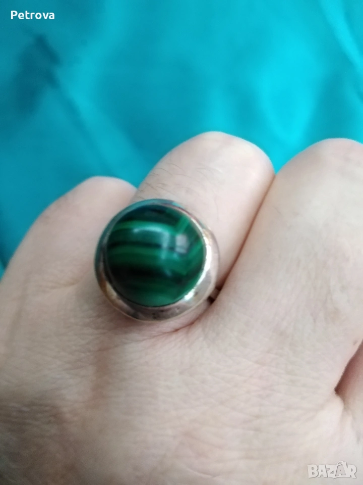 Сребърен пръстен с Малахит, снимка 1