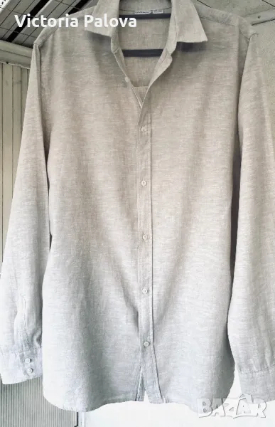 Красива мъжка риза  55% лен ,45% памук, снимка 1