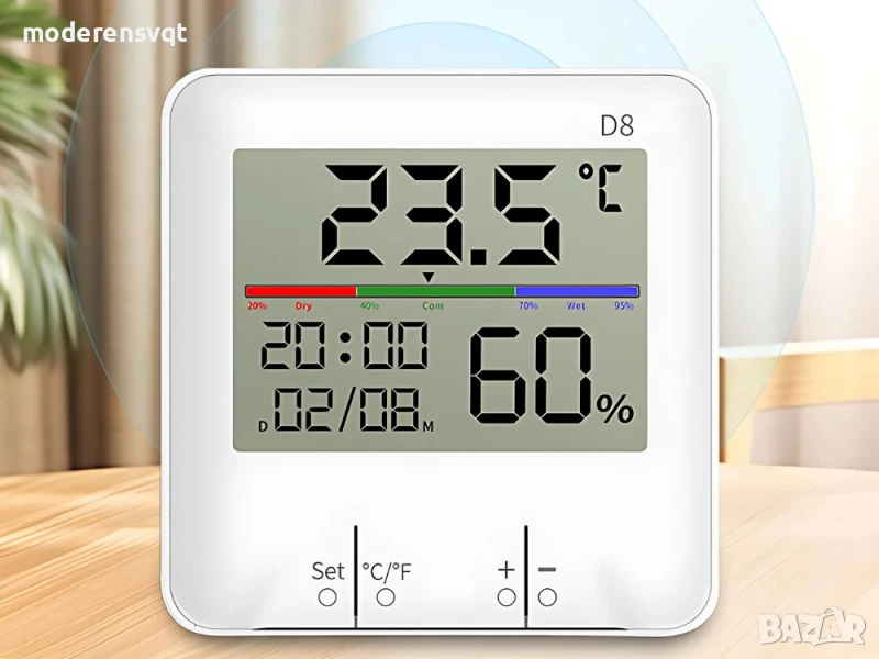 Термометър часовник LCD метеорологична станция с хигрометър, снимка 1
