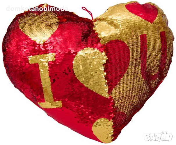 Плюшено сърце с пайети, 51х44х12 см, снимка 1