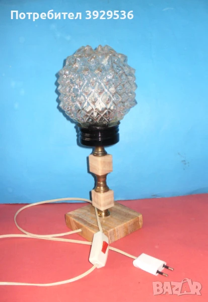 Стилна настолна винтидж мраморна лампа с глобус и h=35см, снимка 1