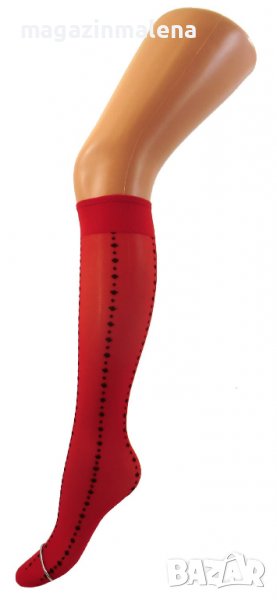 20DEN червени с черно фигурални чорапи немски Фибротекс три четвърти чорапи с фигури, снимка 1
