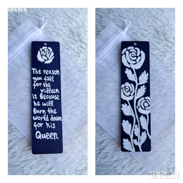 Ръчно рисуван дървен книгоразделител, снимка 1