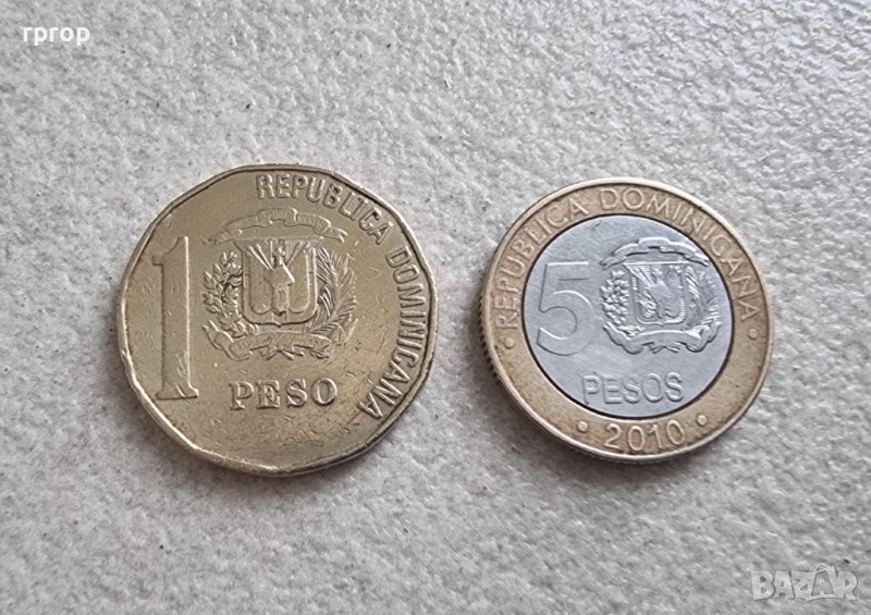 Монети . Доминикана. Доминиканска република. 1  и  5  доминиканско песо .  2 бр. , снимка 1