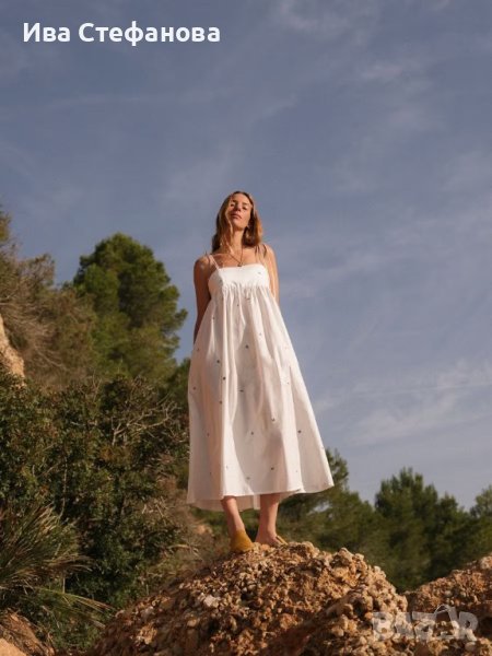 Нова елегантна дълга памучна рокля 100% памук теменушки , снимка 1