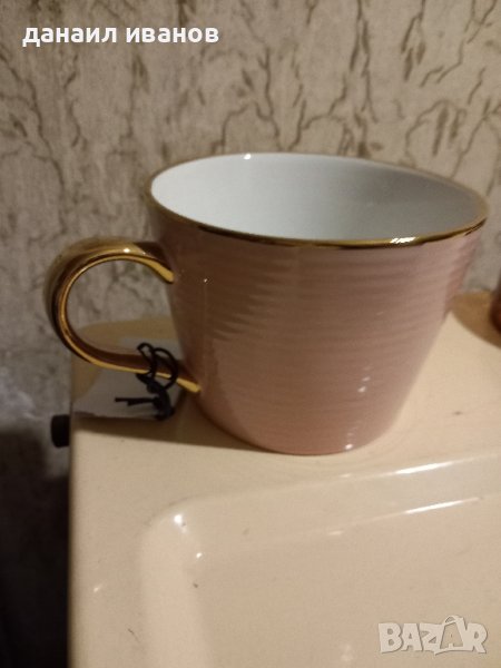 Розова чаша със златен кант , снимка 1