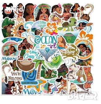 50 бр Моана Ваяна Moana самозалепващи лепенки стикери за украса декор картонена торта, снимка 1