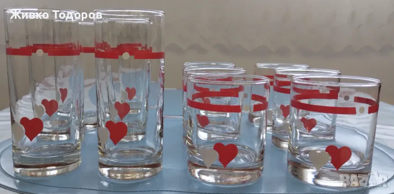 Чаши стъкло (сърца) - 2 комплекта по 6 бр., снимка 1