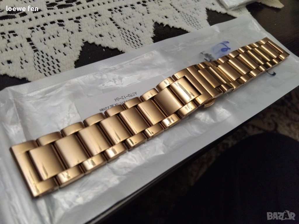 Верижка за часовник 22 мм неръждаема стомана Розово Злато пеперуда!, снимка 1