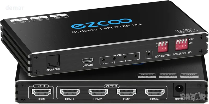 4K 120Hz HDMI 2.1 сплитер 1X4 аудио екстрактор VRR ALLM HDCP2.3 HDR10+ SPDIF, снимка 1