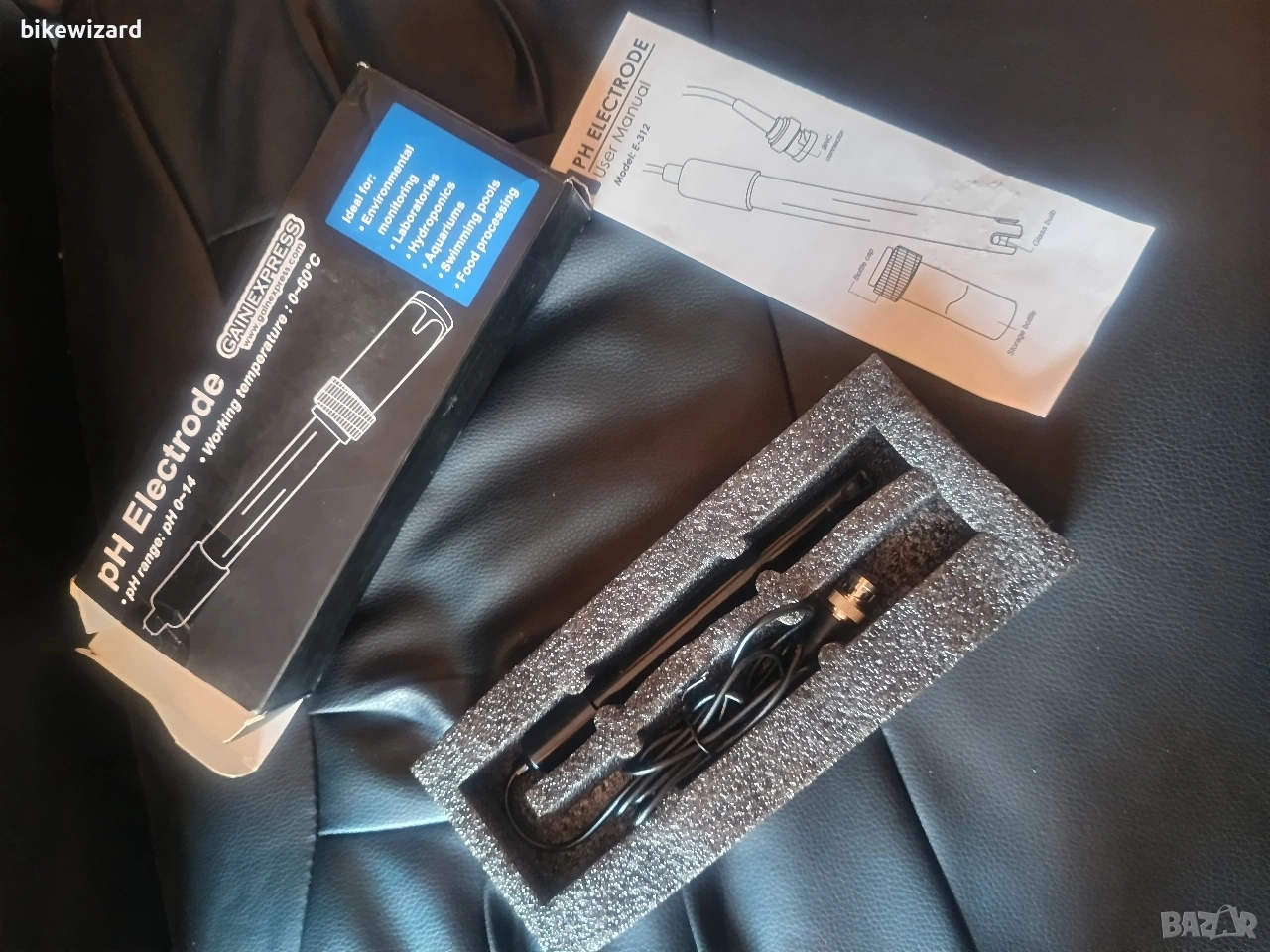 pH електрод с BNC гнездо сонда 300cm кабел 0-14pH за pH метър, pH контролер pH устройство , снимка 1