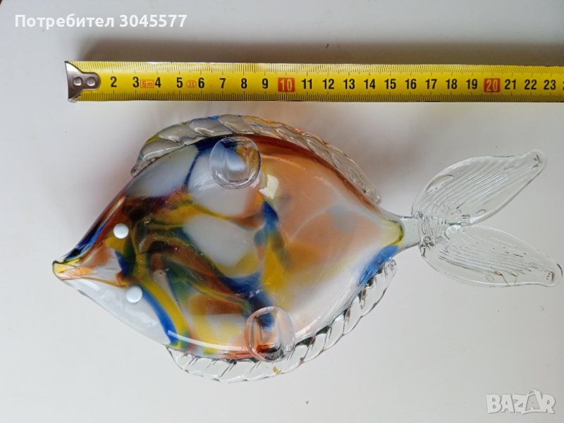 Пепелник Рибка от цветно стъкло 20,5*12,5 см, античен, снимка 1