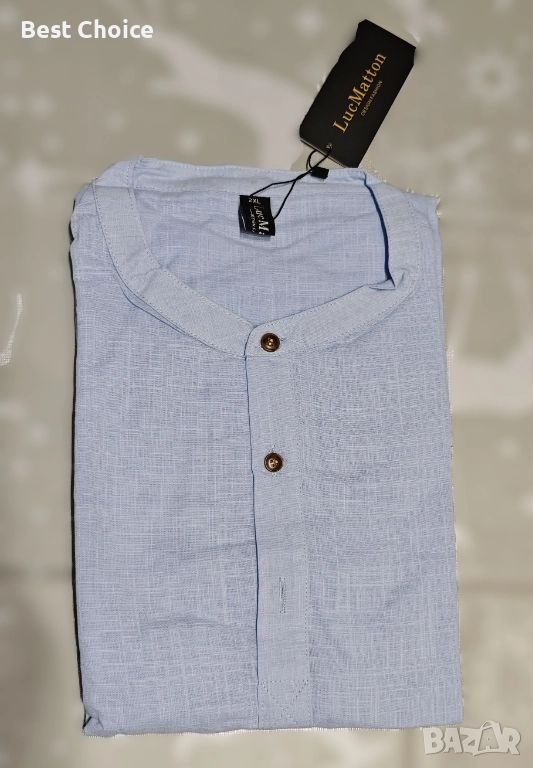 Мъжка ежедневна лека риза от памук и лен + спортни панталони с широка кройка, снимка 1