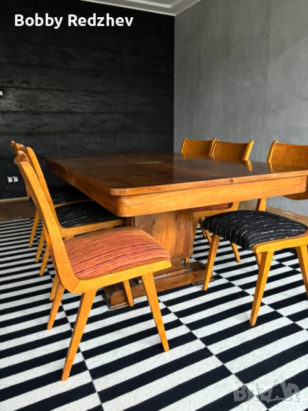 възстановени винтидж маса и столове, снимка 1