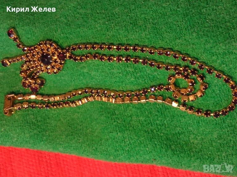 РАЗКОШНА СТАРИННА РЕТРО АРТ ДЕКО ПОЗЛАТЕНА БРОНЗОВА СКЪПОЦЕННА ОГЪРЛИЦА с КАМЪНИ ГРАНАТ 38656, снимка 1