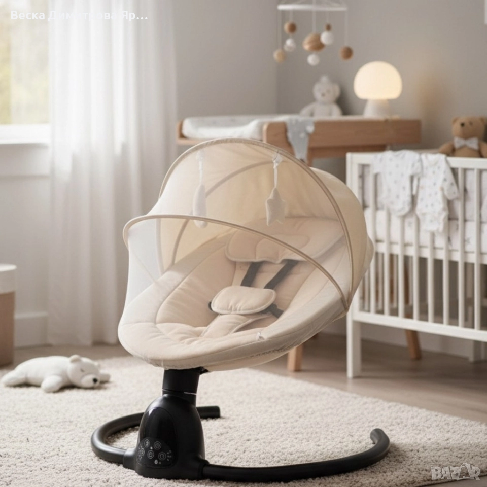 Интелигентен бебешки шезлонг с Bluetooth, дистанционно управление и автоматично люлеене, снимка 1