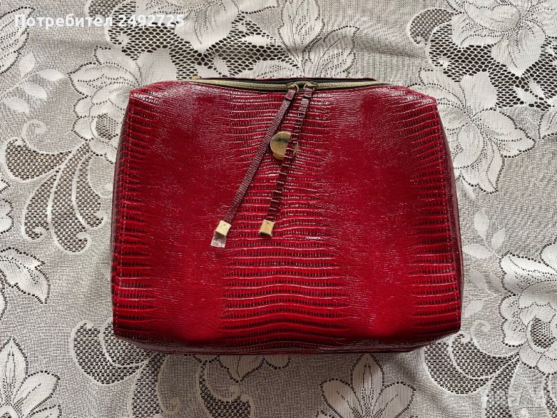 Чанта кожена, червена, лак, формат А4, снимка 1
